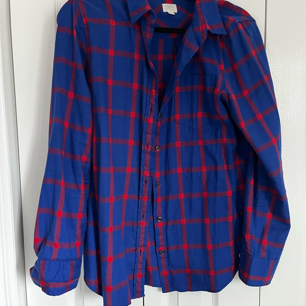J. Crew Vibrant Blue and Red Checkered flannel shirt- boy fit